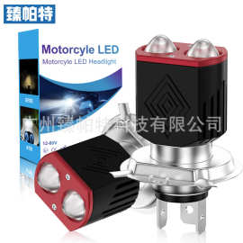 跨境专供摩托led大灯双透镜H4 H6 BA20D远近一体白黄双色摩托大灯