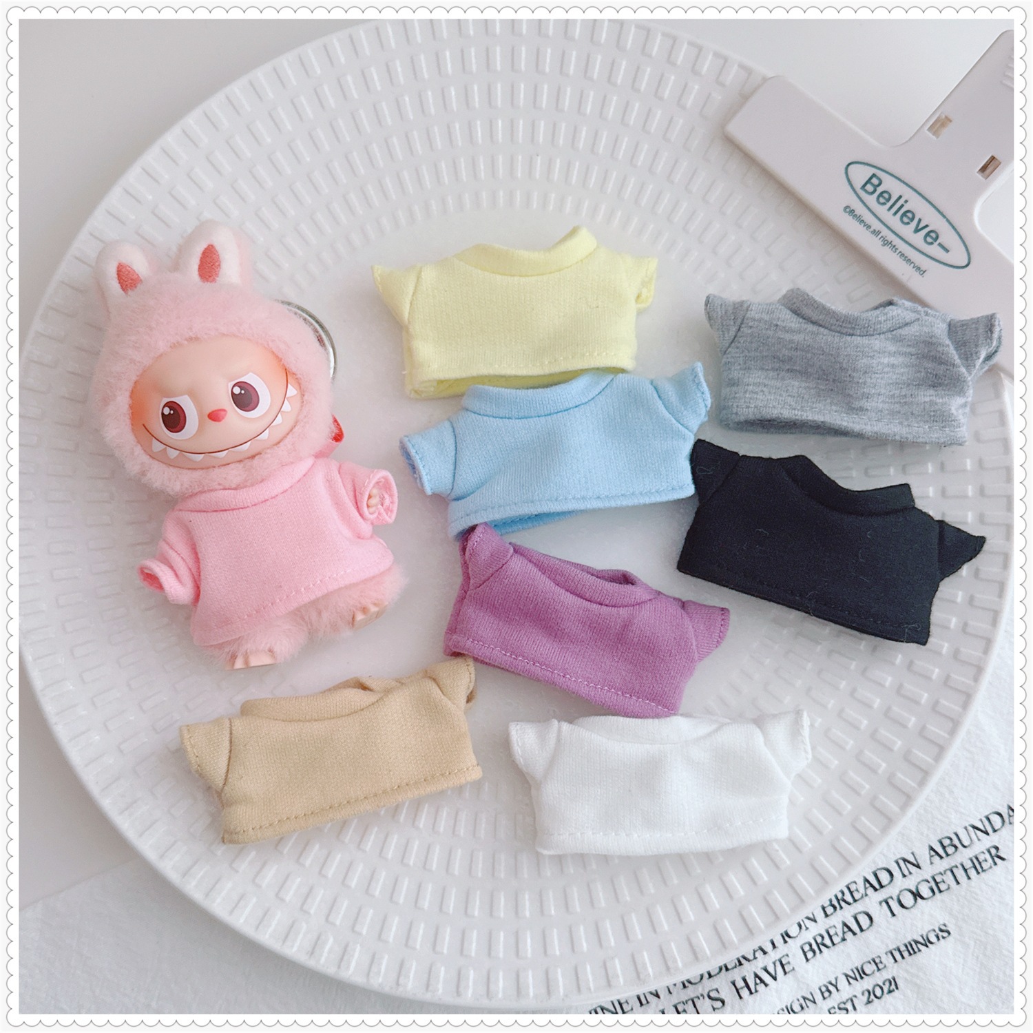 Labubu 4.0 Heart Password Baby Clothes Pure Color T-Shirt Clothes Pullover 10cm Mini Labubu Fourth Generation Replacement Outfit