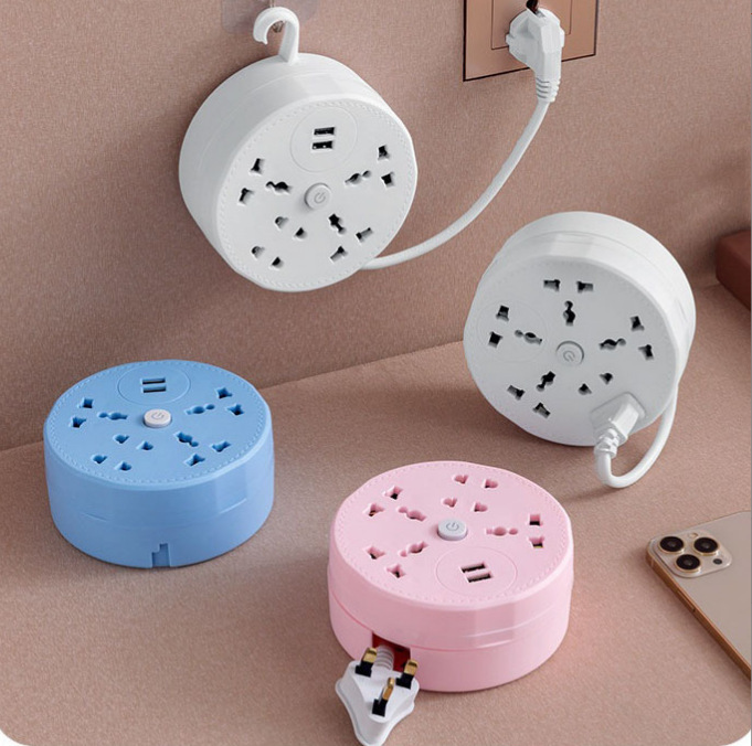 zócalo de almacenamiento USB con gancho colgante, enchufe de bobinado retráctil, enchufe de bobinado, disco giratorio, enchufe de disco redondo