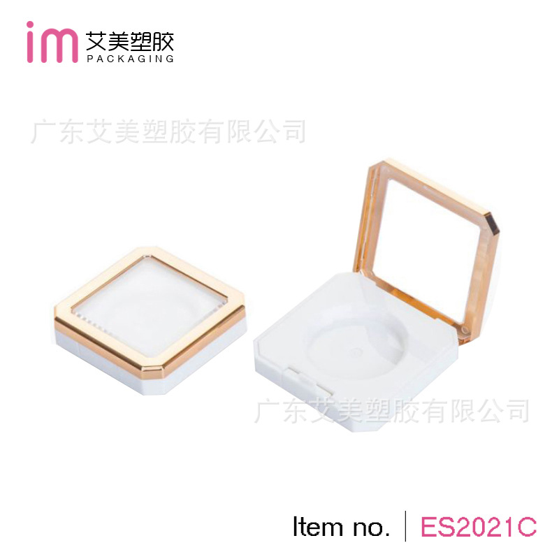 单色方形圆盘36.5mm内径腮红盒子 盖子外圈喷镀亮金含天窗眼影盒