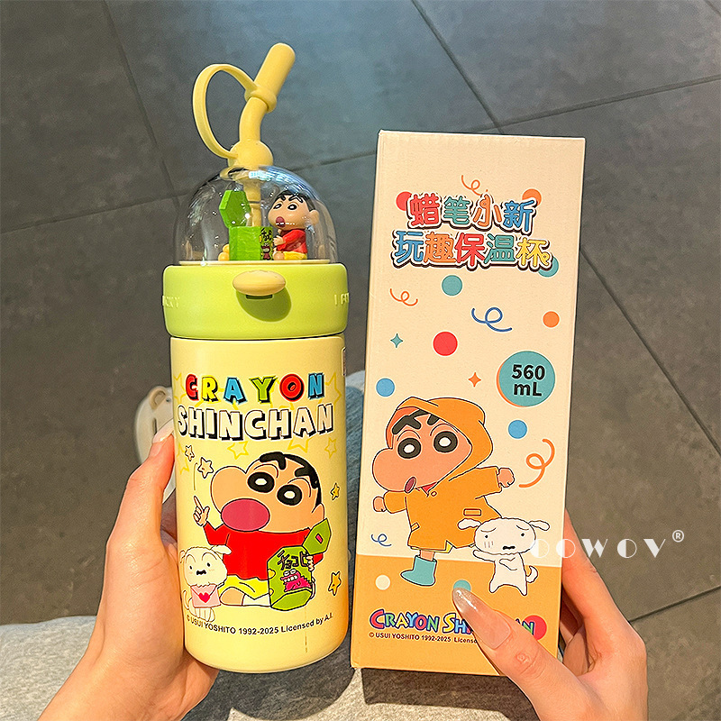 クレヨンしんちゃん かわいいシューティング魔法瓶カップ ストロー 高価値ウォーターカップ 学生ポータブル 大容量 ガールズオフィスカップ|undefined