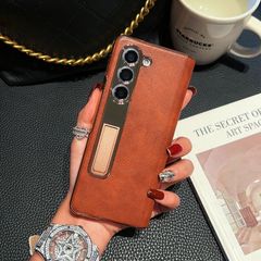 適用三星zfold5電鍍鉸鏈W24油臘皮W23手機殼fold4殼膜一體fold3套