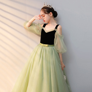 Children's Dress Green Mori Girls' Birthday Princess Dress Stylishly Puffy Yarn Flower Girl Host Piano Costume