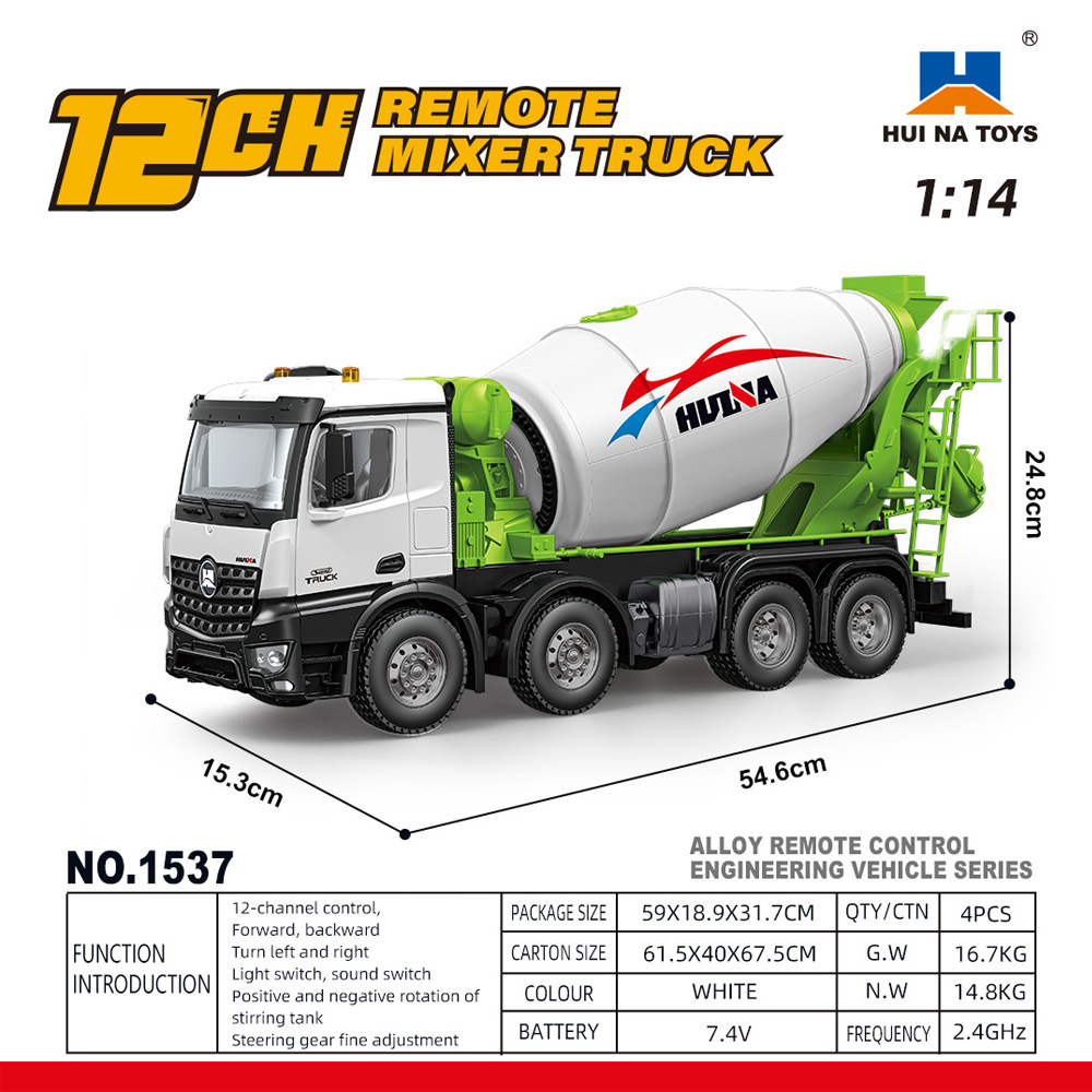 HuiNa1536pro nuevo producto 1537 aleación control remoto 1: 14 rueda de proporción completa camión volquete de ingeniería pesada camión mezclador