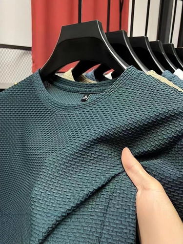 Original thin bamboo node ice silk men's short sleeve summer elastic slim fit comfortable cool feeling top casual trendy