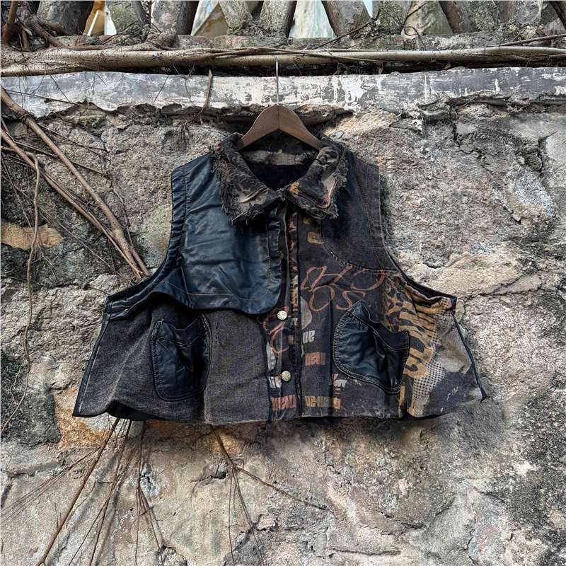 Modas de moda de otoño y invierno de cuello corto chaleco de bolsillo grande con camisa de seda gruesa y suelta de dos piezas para mujeres