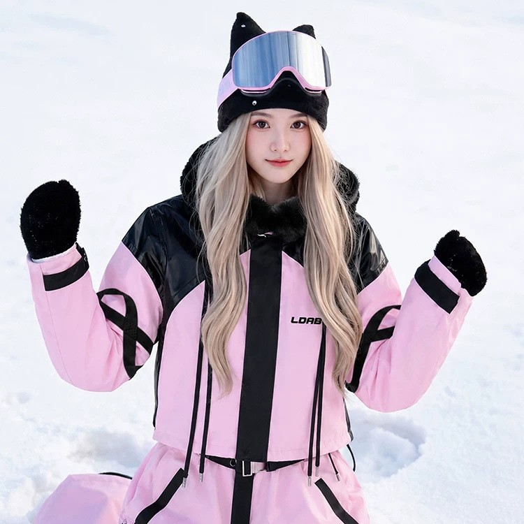 Ldab Pink Short Ski Suit Set for Women 2026 Autumn and Winter New Style Super Nice-Looking Waterproof and Windproof Snowboard Suit