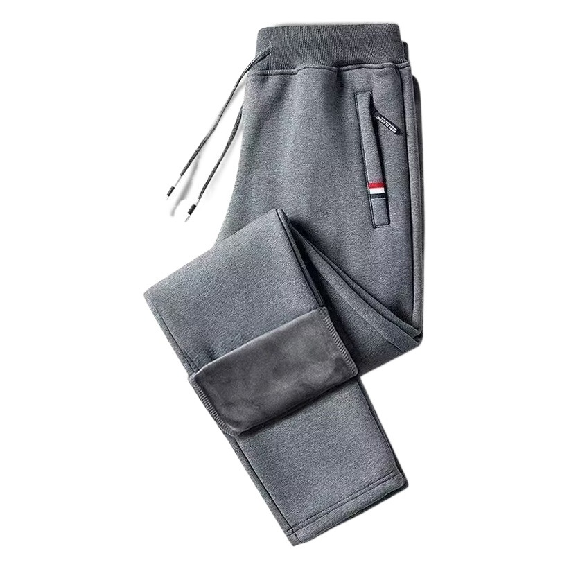 Camisa ropa joven pantalones forrados de lana para hombre otoño e invierno nuevo estilo forro polar engrosado estilo coreano pantalones deportivos con cremallera de etiqueta de tres colores de gran tamaño
