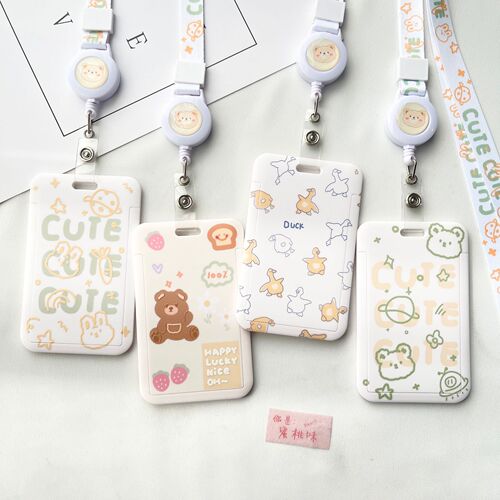 ins cute style ID card holder bus subway access control IC card retractable lanyard student canteen meal card protective cover