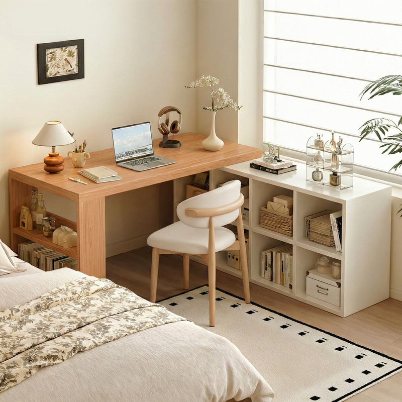 Carefully Selected Solid Wood Desks for Home Use, Student Study Desks, Natural Wood Style Girls' Bedroom Dressing Tables, Integrated Computer Desks with Drawers