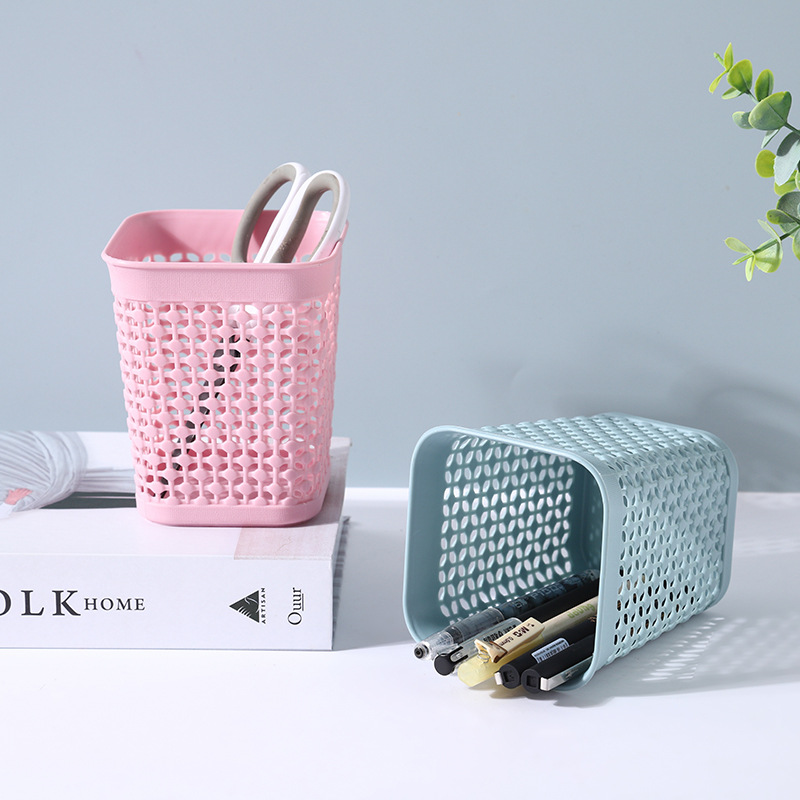 Creativo cuadrado hueco titular de la pluma multifuncional almacenamiento pequeño bote de basura escritorio de oficina caja de almacenamiento de papelería