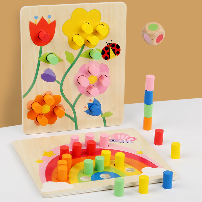 早教の益智のアルファベットのパズルの子供の集中力の手は板の赤ちゃんの動物の数字の玉の木のおもちゃの色をつかみます。|undefined