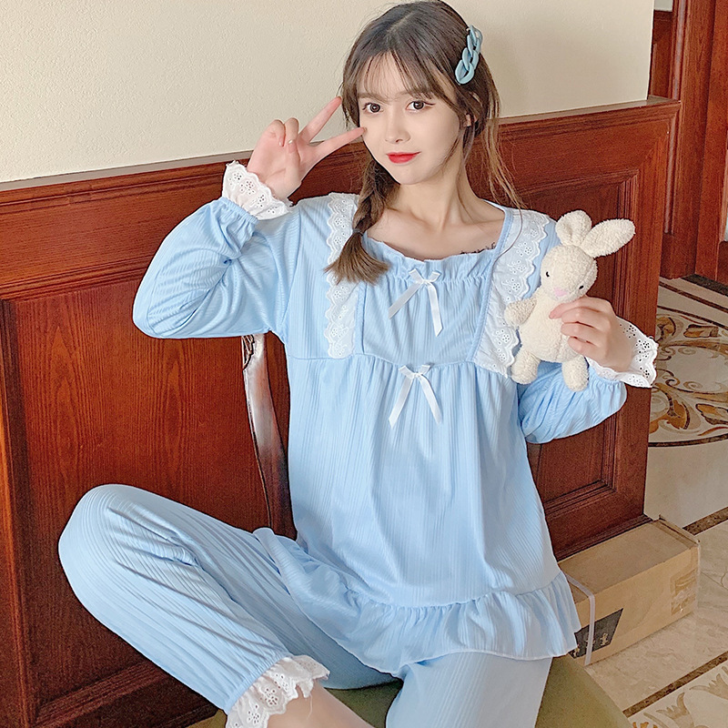 Special offer imitation cotton 220g spring and autumn lace pajamas women's long sleeve square collar large size home suit Princess Special offer imitation cotton 220g spring and autumn lace pajamas women's long sleeve square collar large size home suit Princess