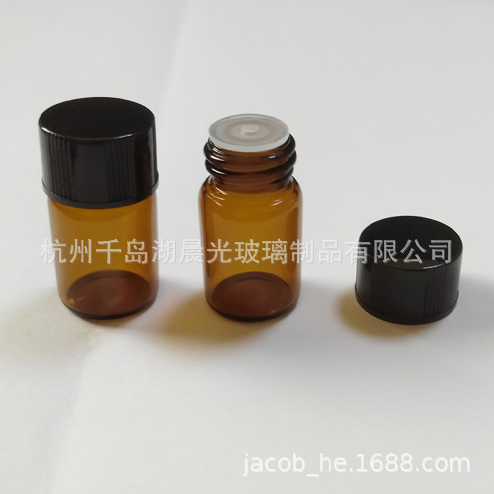 爆款1ml 2ml棕色透明蓝色玻璃瓶小精油瓶有孔瓶塞现货供应