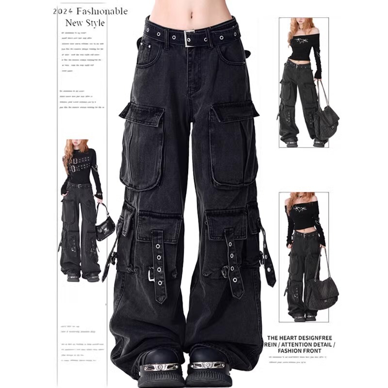 Heavy-Duty Work Jeans for Men, Straight Loose Wide-Leg American High Street Pants, Trendy Brand, Stylish with Multiple Pocket Design