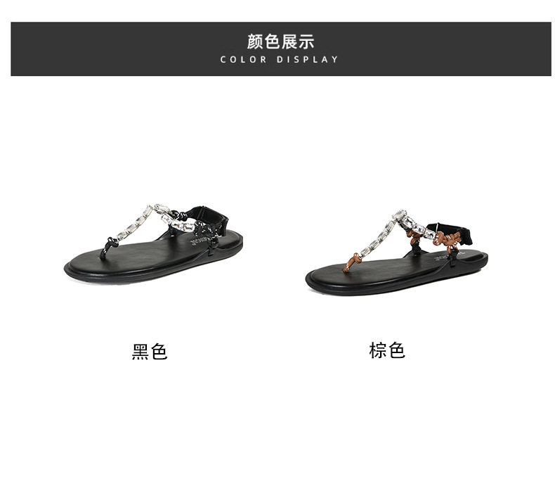 Dép sandal nữ quai ngang thắt nút, đế bằng, khóa dán, mũi tròn — Màu nâu pha lê, Màu nâu thắt nút, Màu đen thắt nút chi tiết 6