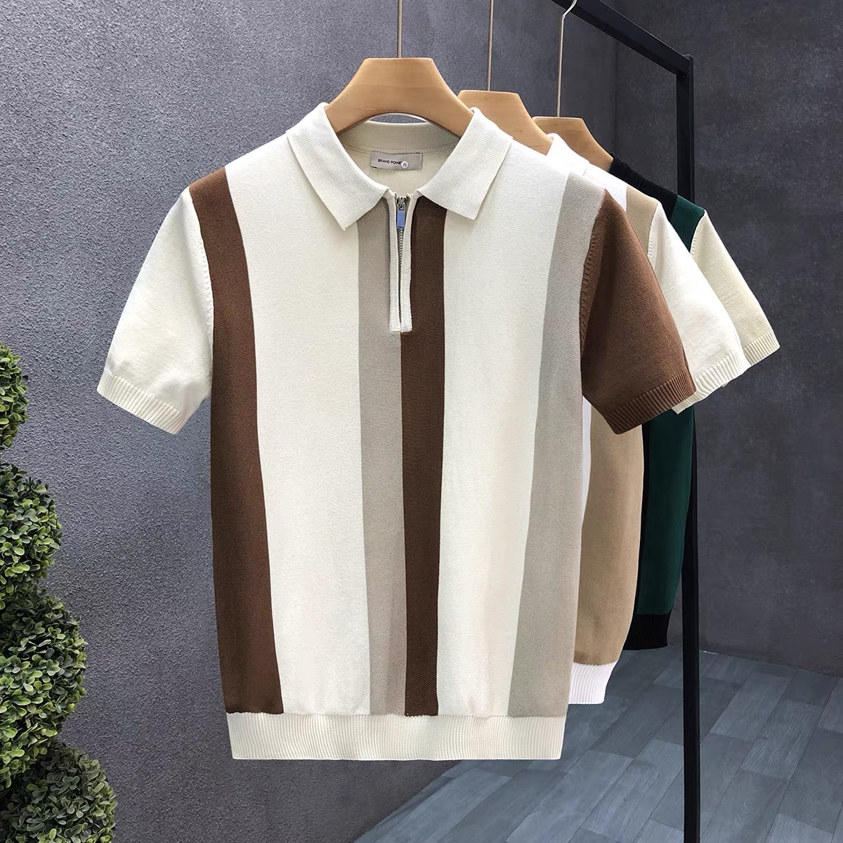 POLO suéter de punto de manga corta con solapa para hombre medio cremallera a juego de color negocio británico delgado marca de moda comercio exterior transfronterizo al por mayor