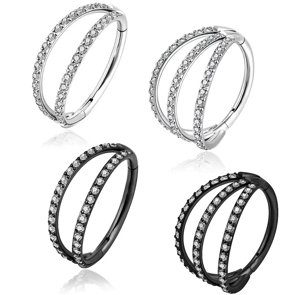 亚马逊热卖鼻环欧美个性鼻饰人体穿刺饰品三层斜边锆石鼻环鼻圈