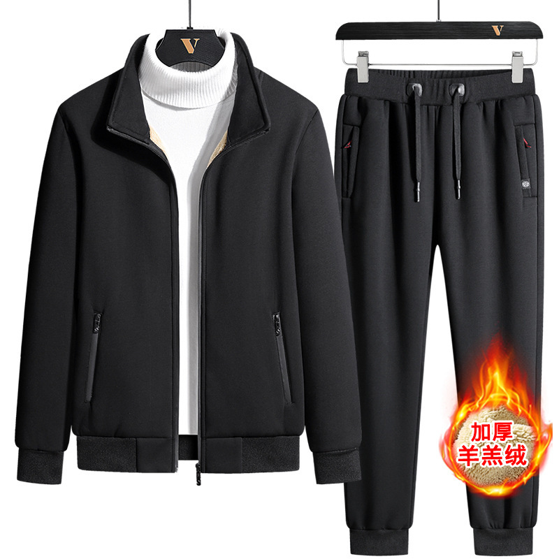 남자 레저 스포츠 세트 봄 중년 및 노인 운동복 아빠 가을과 겨울 스포츠 세트 기모 두껍게