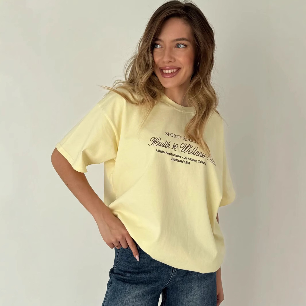 2025 New Summer Style Casual and Versatile 100% Cotton Short-Sleeved T-Shirt Lazy Style Fun Work Clothing Top Ins