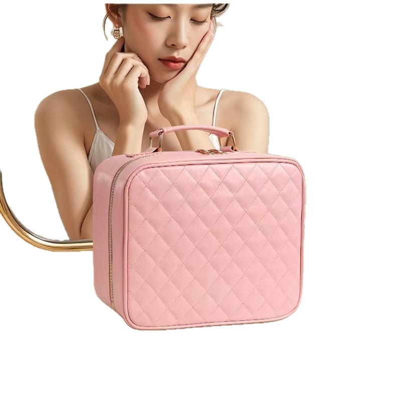 Caja de maquillaje de alto valor facial con lámpara LED, maquillaje profesional de gran capacidad, viaje de negocios, caja de almacenamiento de maquillaje portátil