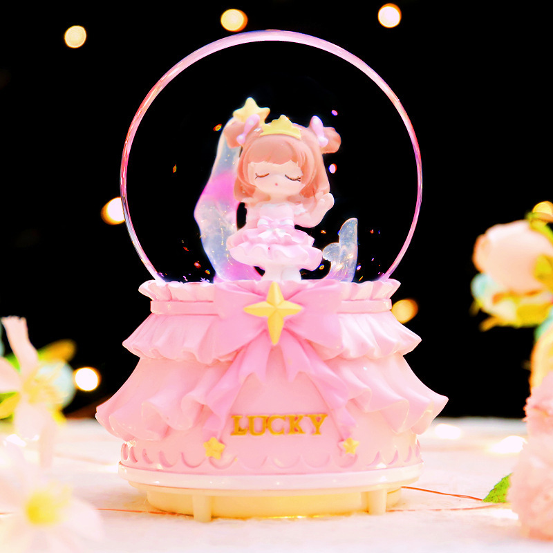 新商品の女の子の魔カードの少女の雪の水晶のボールの寝室の発光の光る装飾品の置物の代行|undefined