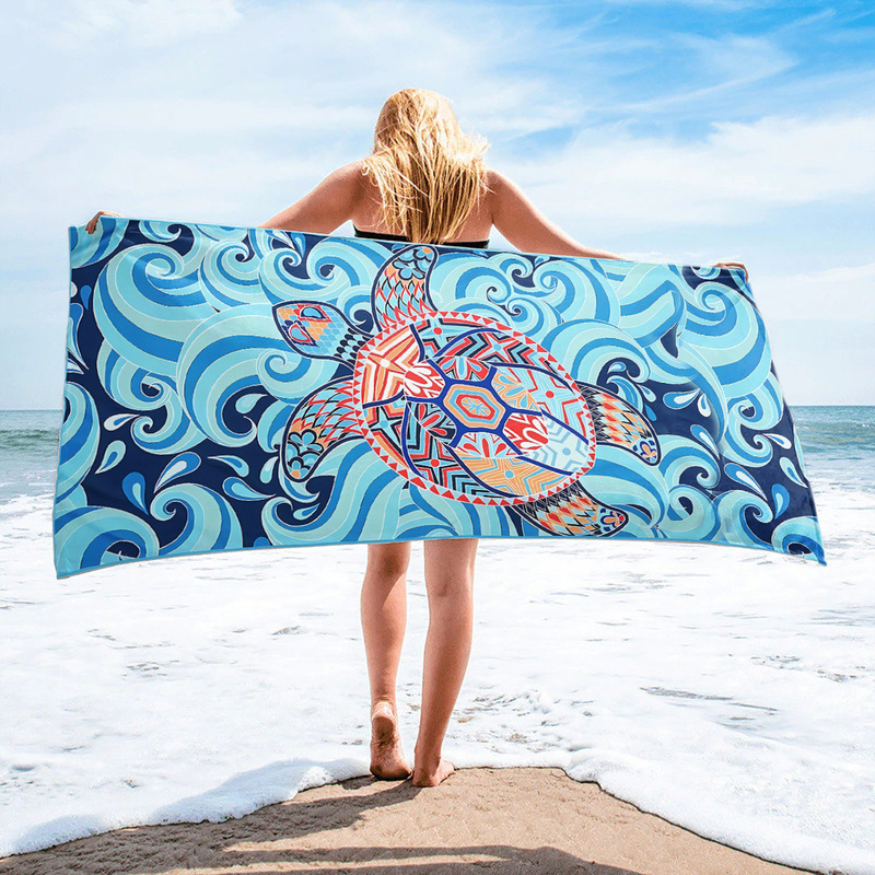 Pattern Turtle Microfiber Lightweight Beach Towel Sand Free Quick Dry Absorbent Thin Compact Towel for Swimming Pool
