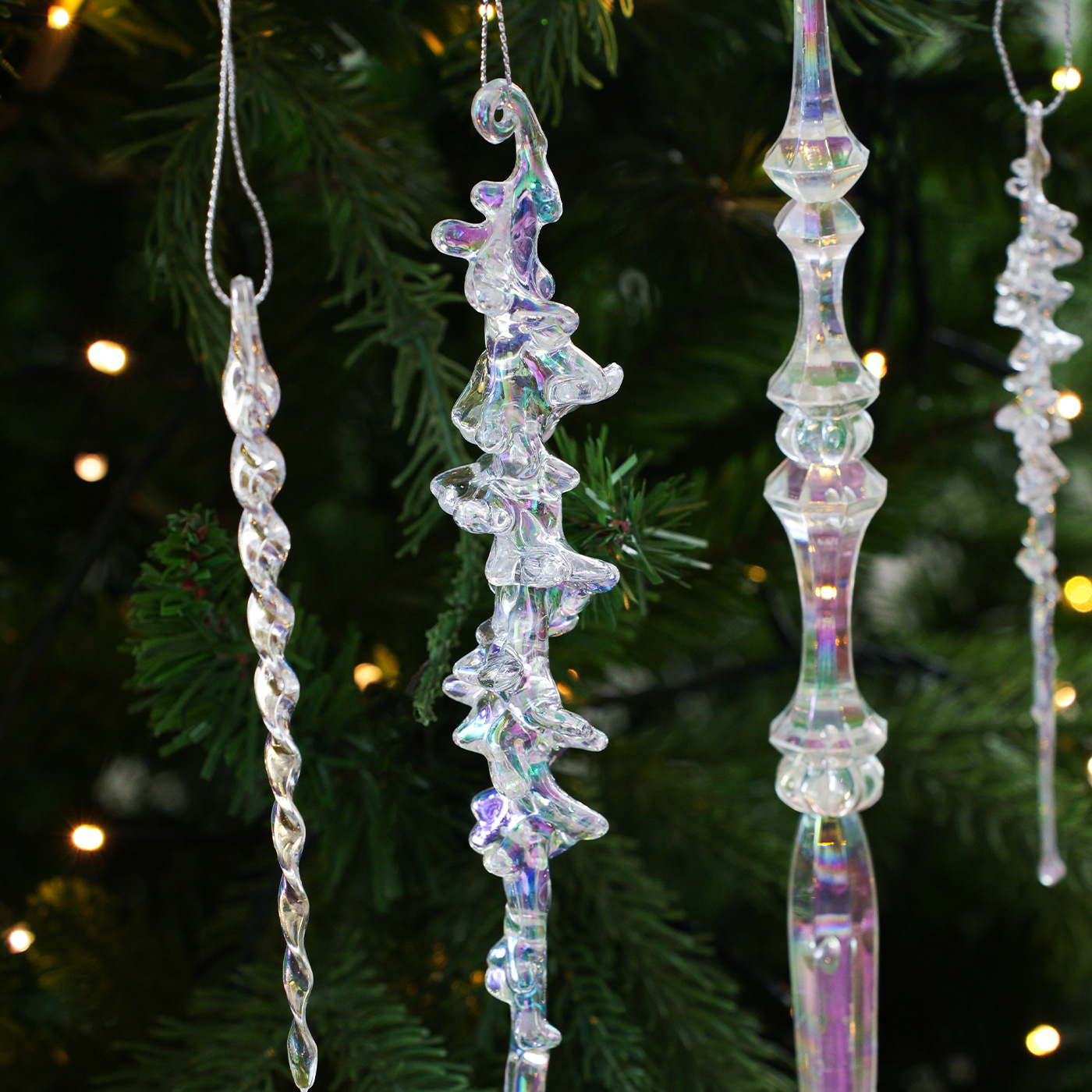 Acrílico transparente transfronterizo polvo adhesivo colorido colgante cono de hielo columna de hielo decoración del árbol de Navidad colgante decoración accesorios
