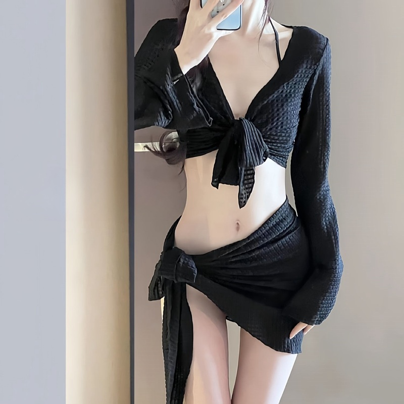 ビキニ水着女性 2024 新しい 4 ピースセット白セクシーなスプリット水着痩身休暇温泉|undefined