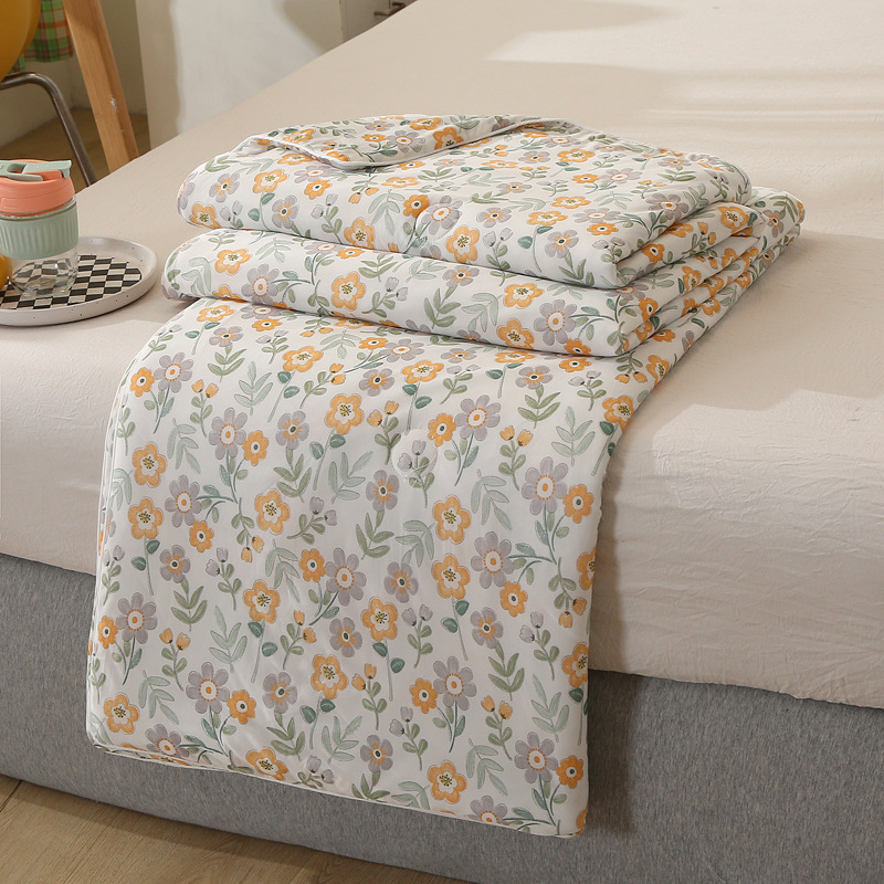 New Printed Cool Silk Summer Quilt Air-Conditioned Quilt Washable Single and Double Summer Thin Quilt Foreign Trade Gift Quilt Core