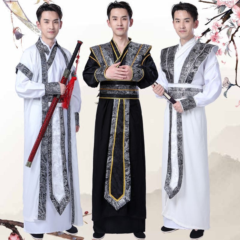 Ancient Costume Men's Tang Dynasty Han Dynasty Straight Skirt Deep Clothing Stage Performance Clothing Film and Television Photography College Graduation Uniform
