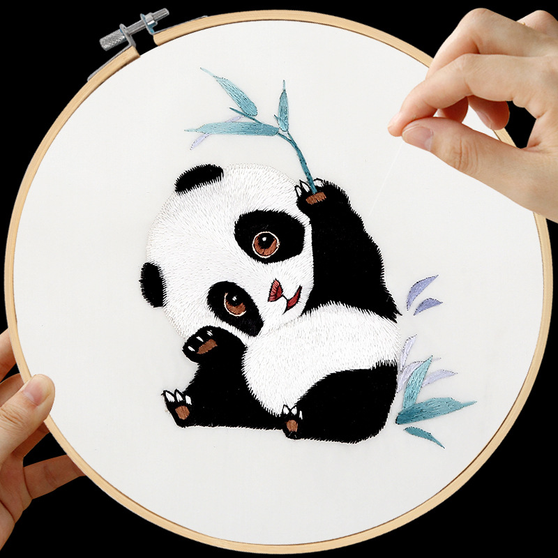 苏绣diy套件初学者手工刺绣自己绣材料包新中式针迹图蚕丝线熊猫