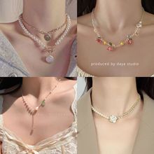 法式復古輕奢珍珠項鏈批發小眾氣質愛心拼接鎖骨鏈韓式高級感頸鏈