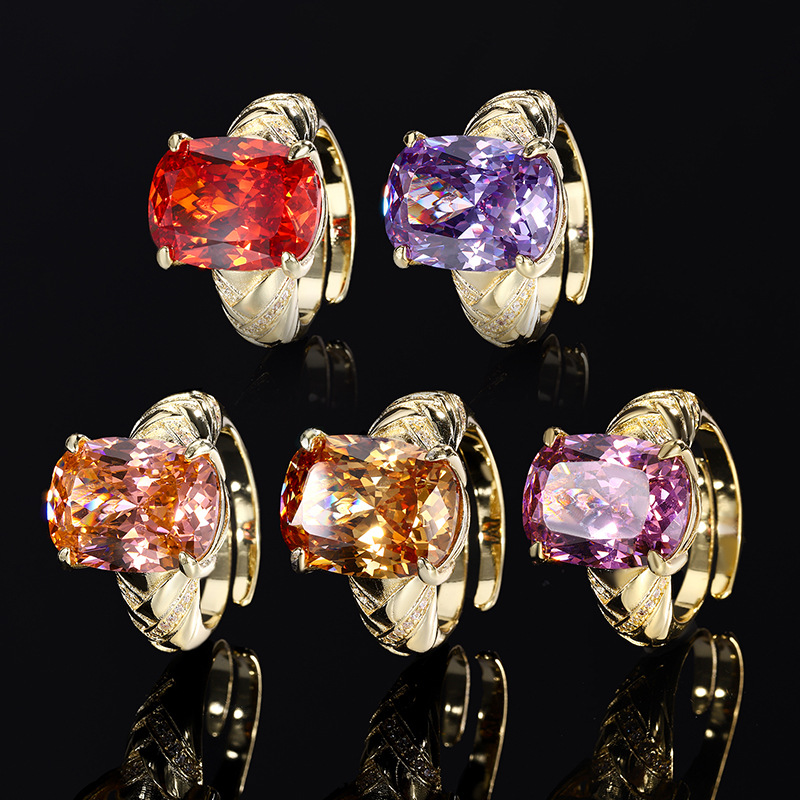 2024 nueva joyería Zhuang Shengsheng fondo de cobre chapado en oro simulación nido de pájaro cortado tesoro de color anillo retro mujer 12*16