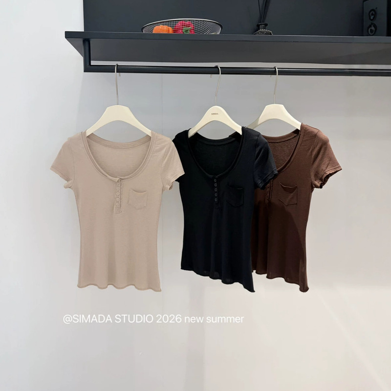 Summer New Arrivals【Simida】"Beloved Top"! Old Money Style, Simple Henley Collar, Cool and Minimalist