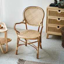 北欧全天然藤藤编椅侘寂风主题餐厅藤编餐椅多场景民宿酒店三件套