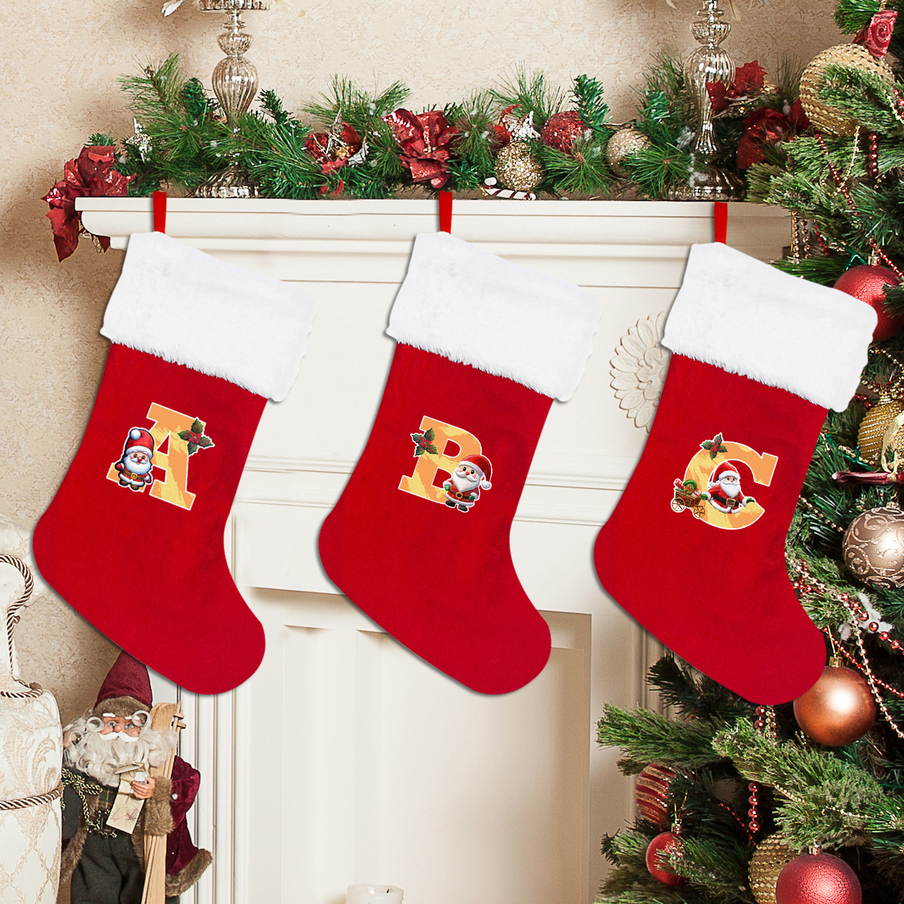 letras transfronterizas calcetines de Navidad encantadores y divertidos letras inglesas calcetines de Navidad creativas letras de Santa Claus