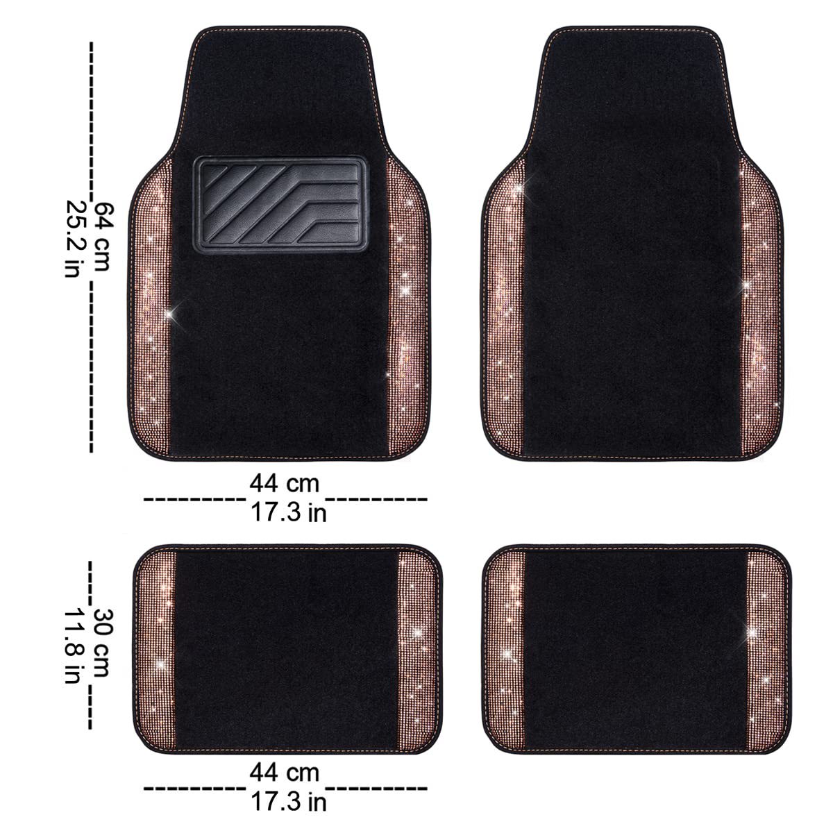 Cross-Border Foreign Trade Crystal-Encrusted Diamond Car Floor Mats, Universal Fashionable Shiny Carpet, Pvc Waterproof and Dirt-Resistant 4-Piece Set
