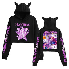 外贸猎魔女团KPop Demon Hunters周边时尚猫耳朵短款帽衫休闲卫衣