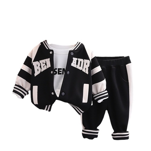 Boys' suit spring fashionable fashionable  spring children's spring and autumn letter baseball uniform three-piece set baby spring