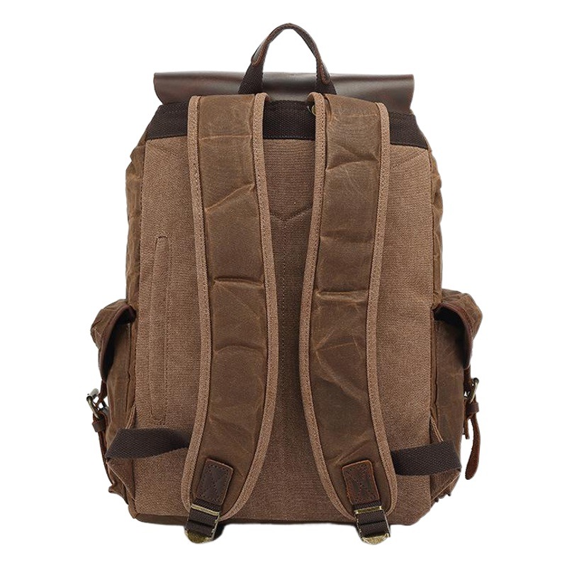 Los hombres y las mujeres mochila retro mochila bolsa de viaje encerado lona con bolsa de cuero Caballo Loco