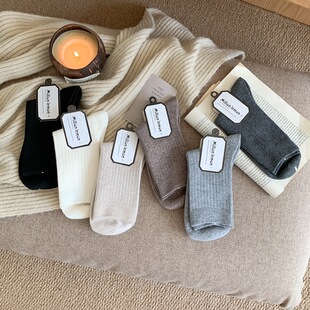 Wool Socks Men's Mid-length Socks Thickened Warm Autumn and Winter Cotton Socks Long Tube Cashmere Stockings Basic All-match Simple Socks