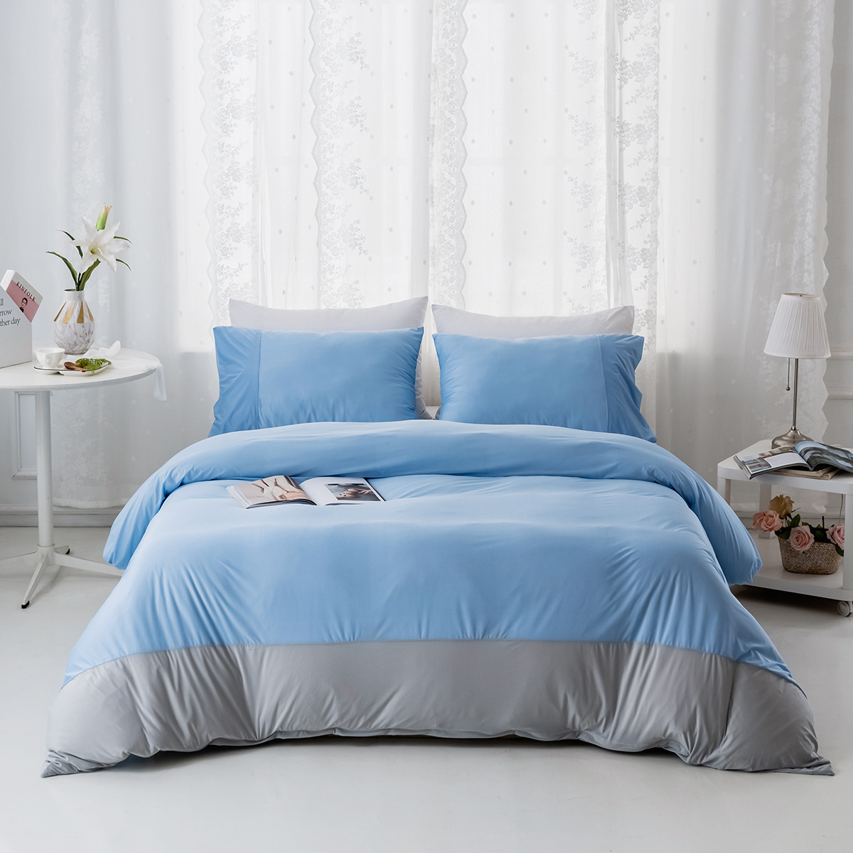 亚马逊夏季新品出口跨境床上用品冰丝凉感三件套被套套件