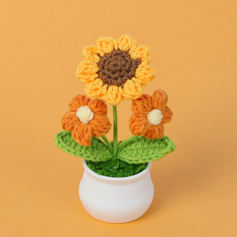 完成品クロスボーダーニットウールひまわり鉢植え造花研究デスクトップ装飾品卒業子供の日の小さなギフト|undefined