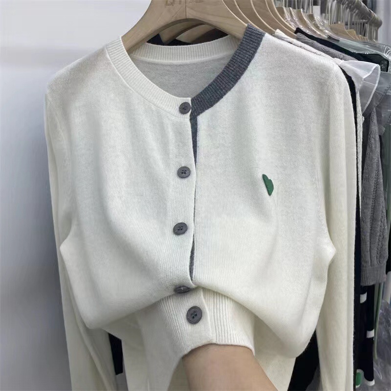 2024 autumn and winter new Korean love color matching cloth loose base long sleeve wool sweater cardigan top women's clothing 2024 autumn and winter new Korean love color matching cloth loose base long sleeve wool sweater cardigan top women's clothing