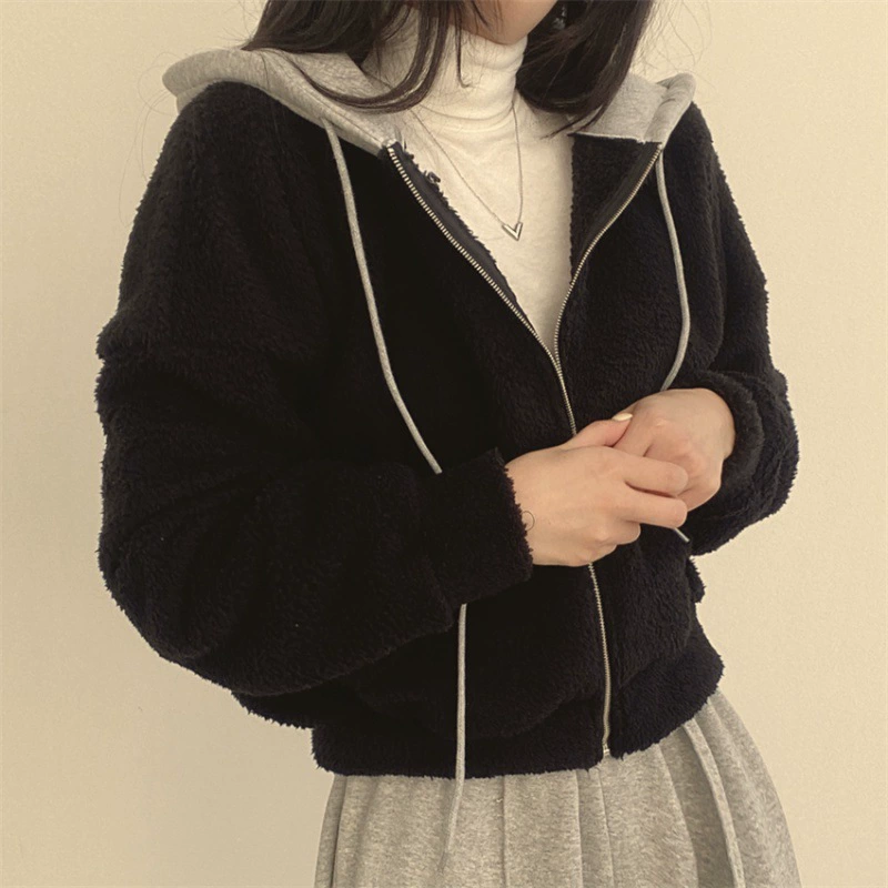 П Demi-season? нужно: Brand demi-season keep warm velvet cardigan for leisure with hood, jacket, oversize, for teenagers