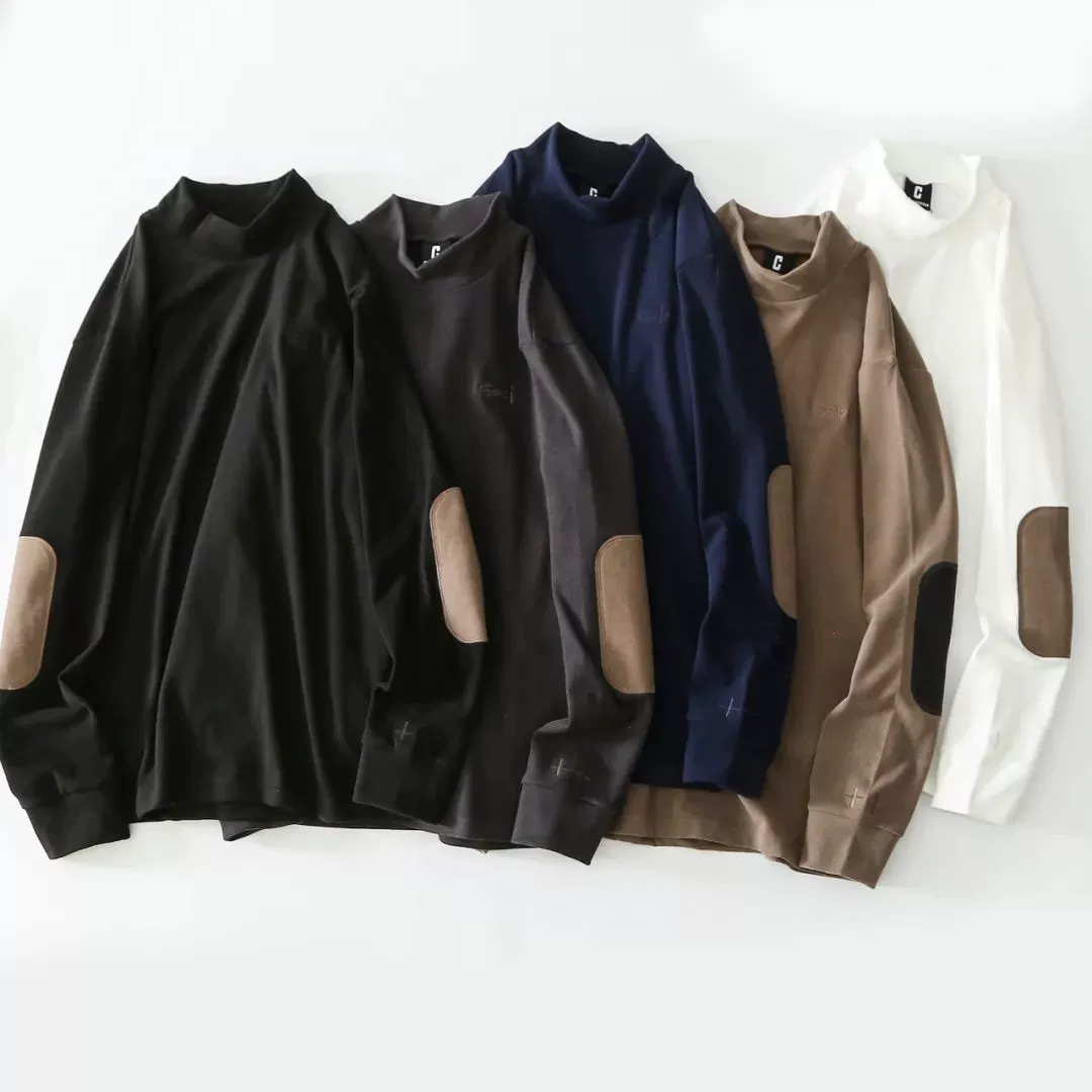 Зимний уход! 320 г двухсторонний бархат ~ осенне-зимняя теплая рубашка с полувысоким воротником, Мужская футболка с длинным рукавом