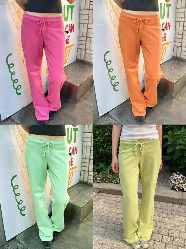 Bm Style Dopamine Elastic Waist Loose Straight Casual Pants for Women, Bm Slimming Wide-Leg Long Pants, Sports Pants
