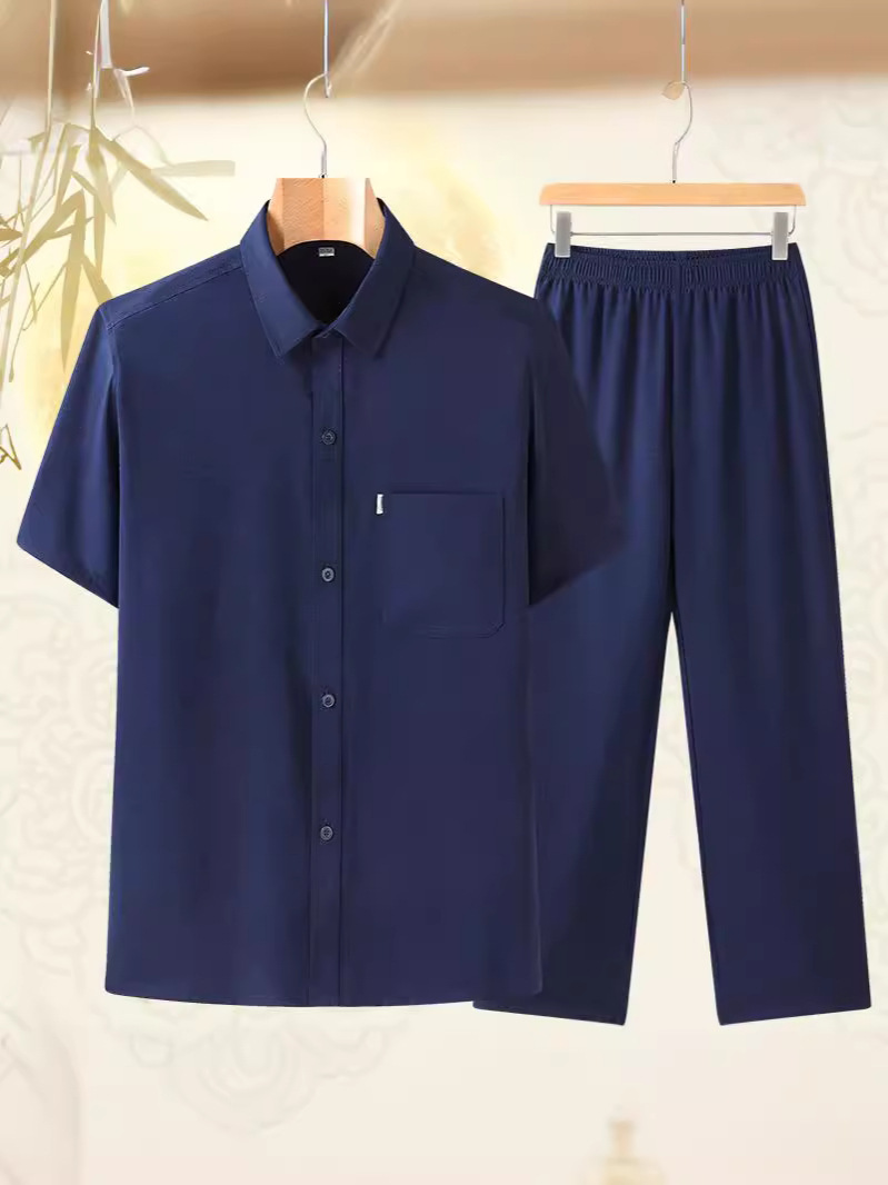 summer solid color breathable shirt for elderly