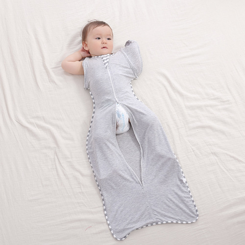 Newborn baby surrender type anti-jump sleeping bag, thin baby bamboo fiber artifact swaddle, universal in spring, autumn and summer